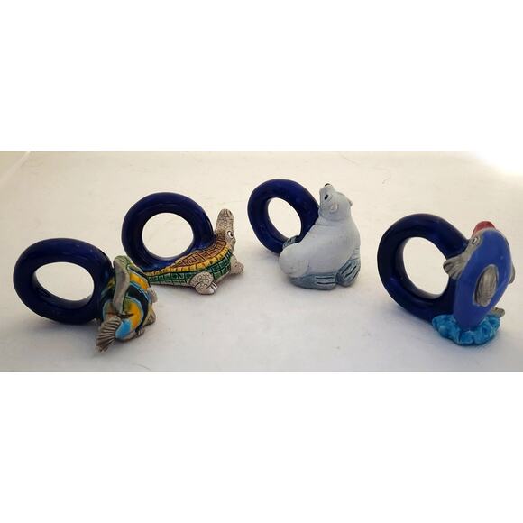 NAPKIN RINGS-LEPS Peru Terracotta-Seal, Angle Fish, Alligator, Dolphin-Set of 4 - Picture 6 of 9